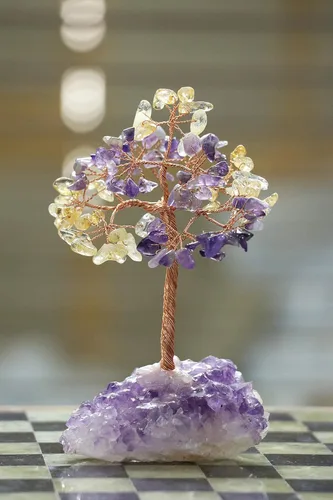 Miniatura 9 de Árbol de cristal de amatista y citrino con base en racimo, decoración del árbol de la vida para estante, dormitorio, regalos de cumpleaños para Aj