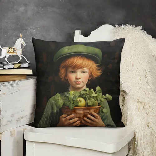 Miniatura 13 de Fundas de almohada de granja con diseño de feliz día de San Patricio con un gato en un sombrero de trébol, fundas de almohada de terciopelo