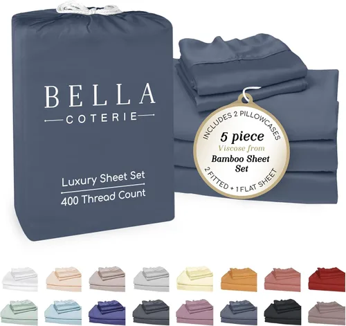 Miniatura 24 de Bella Coterie - Juego de sábanas de lujo de viscosa de bambú para cama tamaño split king 2 sábanas ajustadas para camas Sleep Number y camas 06
