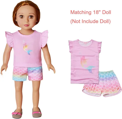 Miniatura 7 de QPANCY Pijamas a juego para niñas y muñecas, conjuntos de pijama de unicornio para verano, ropa de dormir de algodón