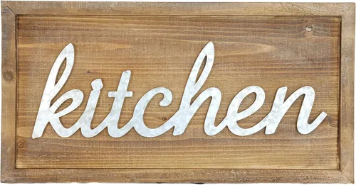 Ebros Gift Placa de pared de madera y metal galvanizado para cocina, letrero para decoración del hogar, comedor, fiesta, anfitrión, 24 x 12 pulgadas