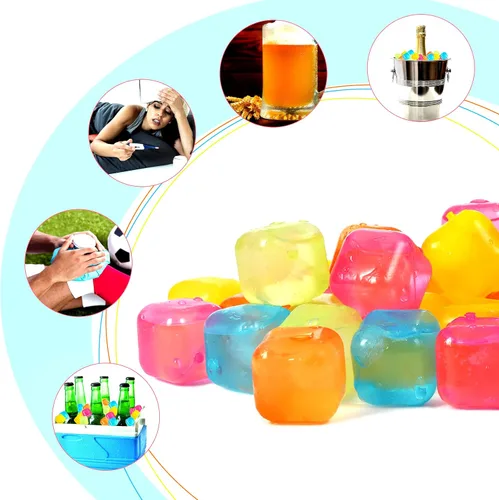 Miniatura 6 de Cubos de hielo de plástico reutilizables, paquete de 25 cubos de hielo coloridos recongelables para bebidas, whisky, vodka o café, cubos de hielo