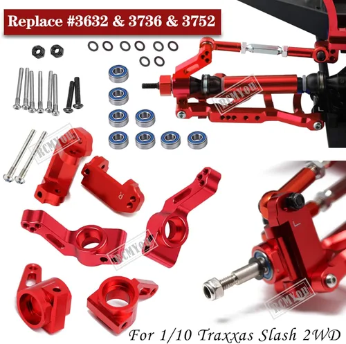 Miniatura 2 de Pieza de actualizaciones para barra de 1/10 2WD, brazo de suspensión delantero trasero de aleación, bloque de ruedas, bloques de dirección, Rojo