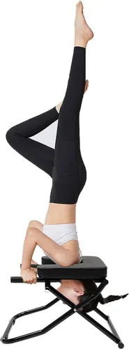 Banco de inversión de yoga, banco plegable de yoga con almohadillas de poliuretano, soporte de cabeza, silla al revés para entrenamiento de