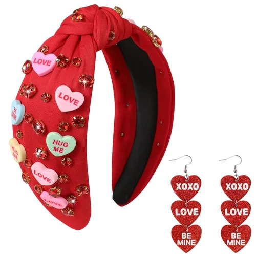 Miniatura 23 de Diademas de corazón de caramelo para el día de San Valentín para mujer, diadema de corazón de conversación de amor con diamantes de imitación