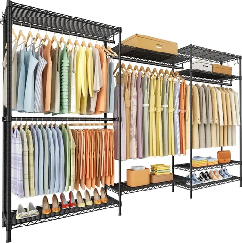 Miniatura 14 de Ulif E13 Perchero de Ropa de Servicio Pesado (Con 4 Barras Colgadoras y 8 Estantes) Percheros Independientes para Colgar Ropa, Organizador de Closet