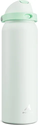 Miniatura 51 de POWCAN - Botella de agua aislada, 24 oz, tapa 2 en 1, boquilla de botón, popote abatible, a prueba de fugas, acero inoxidable, para portavasos