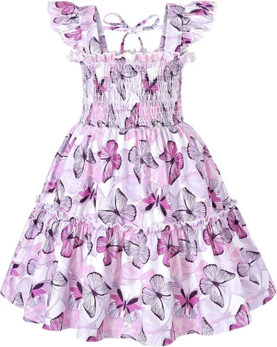 JEELLIGULAR Vestido para niña pequeña, con volantes, sin mangas, con botones, vestido de verano para playa, casual, acampanado, vestido de verano