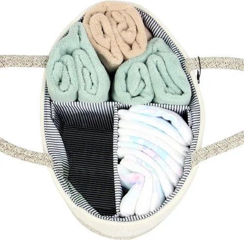 Miniatura 3 de Casaphoria Caddy Organization - Cesta de cuerda de algodón tejida para almacenamiento, cesta circular suave con asa, material de algodón