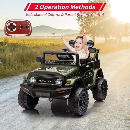 Miniatura 6 de Auto de paseo de 12 V para niños, camión Toyota con licencia, automóvil eléctrico para niños con control remoto, música, luces LED, sistema de Verde