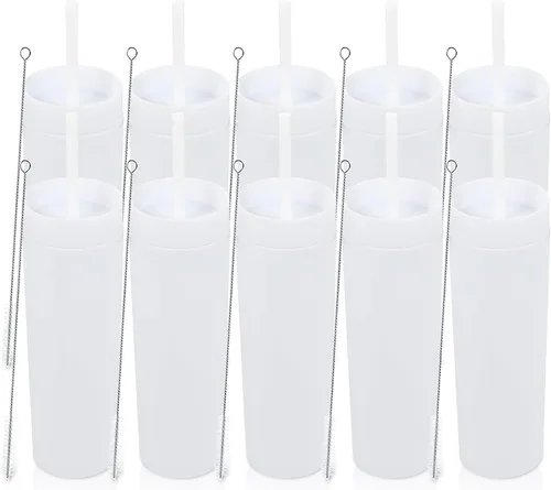 Miniatura 29 de Volhoply Vaso delgado de plástico de 16 onzas con tapa y pajita, paquete de 4 unidades, vasos aislados de doble pared de acrílico mate, sin BPA