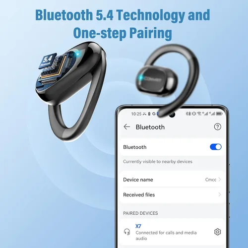 Miniatura 7 de Auriculares de oreja abierta, auriculares inalámbricos Bluetooth 5.4 con grandes ganchos para los oídos, auriculares abiertos ultra cómodos, sonido