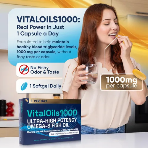 Miniatura 5 de VitalOils1000 - Aceite de pescado Omega 3 de 1200 mg con 1000 mg de DHA+EPA por cápsula (750 DHA + 250 EPA), fácil de tragar, certificado IFOS 5