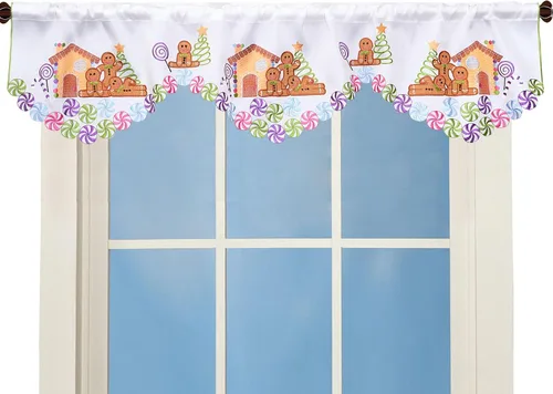 Miniatura 17 de Cenefa de Cortina de Ventana de Cocina con Bolsillo para Barra Bordada de Bastón de Caramelo de Navidad y Fiestas A 58 × L 14 Pulgadas
