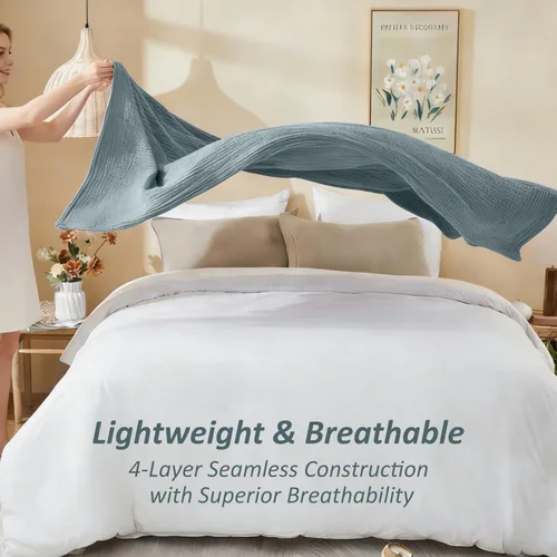 Miniatura 5 de EMME Manta Decorativa Grande de Muselina de Algodón para Sofá, Gasa Transpirable Suave y Ligera, Mantas de Cama para Adultos