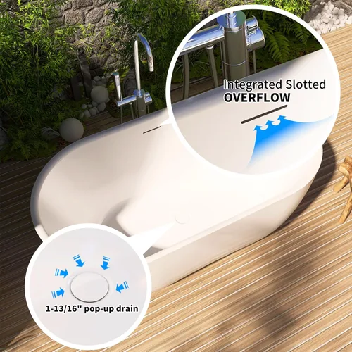 Miniatura 8 de Bañera independiente de acrílico de 59", Bañera independiente, Bañera independiente, Bañera de remojo, Certificado cUPC, SE(Blanco brillante)