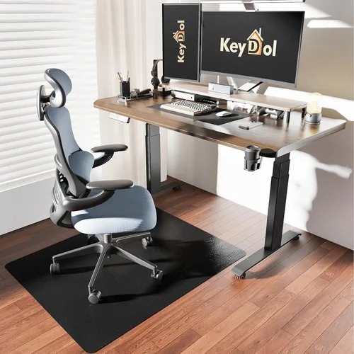 Miniatura 25 de Tapete de oficina de 30 x 48 pulgadas para suelo de madera dura con diseño de plumas 3D, impermeable y antideslizante, tapetes de oficina para Negro