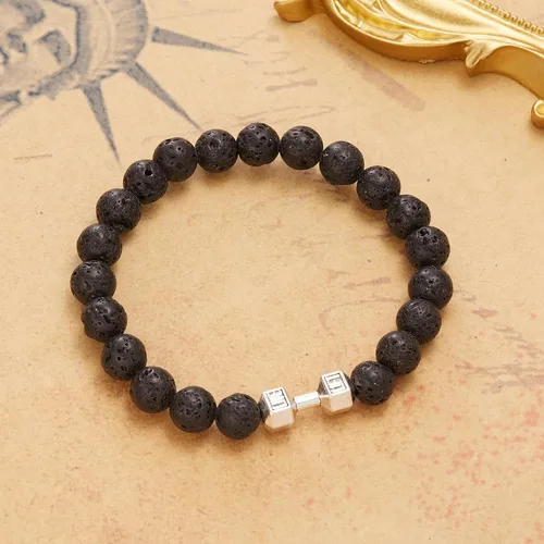 Miniatura 5 de Harlermoon Pulsera de gimnasia con mancuernas para hombres y mujeres, piedra de lava, ajustable, cuentas de piedra natural, pulsera de fitness