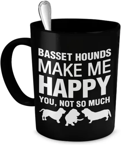 DogsMakeMeHappy Taza Basset Hound – Basset Hounds Make Me Happy – Taza de café Basset Hound – Regalos de Basset Hound