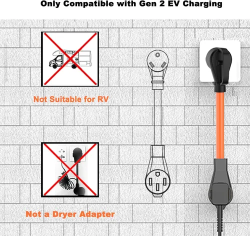 Miniatura 4 de Cable adaptador de cargador EV: NEMA TT-30P a 14-50R Cargador de 3 clavijas 30AMP secadora a 50 AMP Adaptador de conversión EV solo compatible