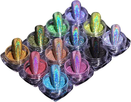 Polvo holográfico para uñas de 12 colores, polvo holográfico para uñas, pigmento de uñas, colores en polvo, polvo de purpurina para uñas, polvo de