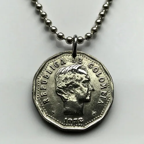 Miniatura 5 de 1972 Colombia 50 Centavos moneda colgante General Santander Bogotá Medellín Cali Barranquilla Cartagena Cúcuta Soacha Soledad Bucaramanga Bello