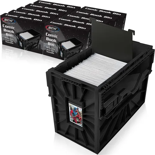 Miniatura 9 de BCW Contenedor corto para cómics, capacidad para 150 cómics, almacenamiento de plástico apilable, organizador sin ácidos, negro, paquete de 2