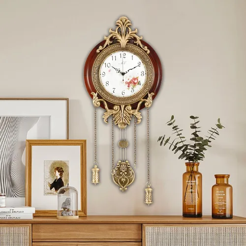 Miniatura 3 de Aero Snail Reloj de pared con péndulo oscilante, estilo retro vintage, mano de obra de arte de metal de madera maciza, mecanismo importado