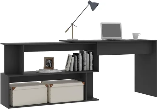 Miniatura 4 de Escritorio giratorio de madera aglomerada con compartimentos abiertos, mesa de trabajo, mesa de lectura, escritorio de oficina, mesa auxiliar
