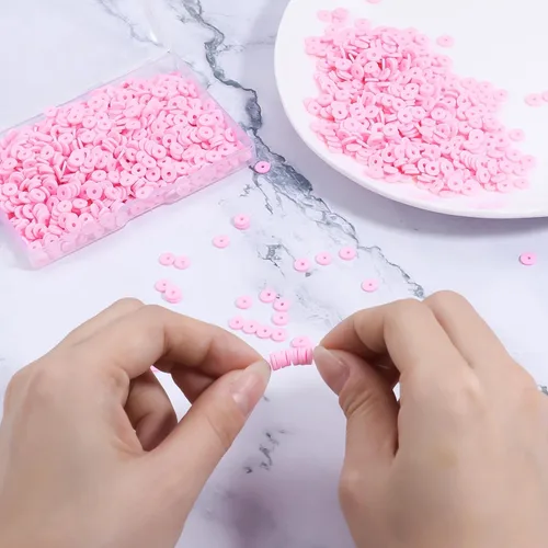Miniatura 2 de 1000 cuentas Heishi de arcilla polimérica rosa para hacer joyas, pulseras, collares de 0.236 in