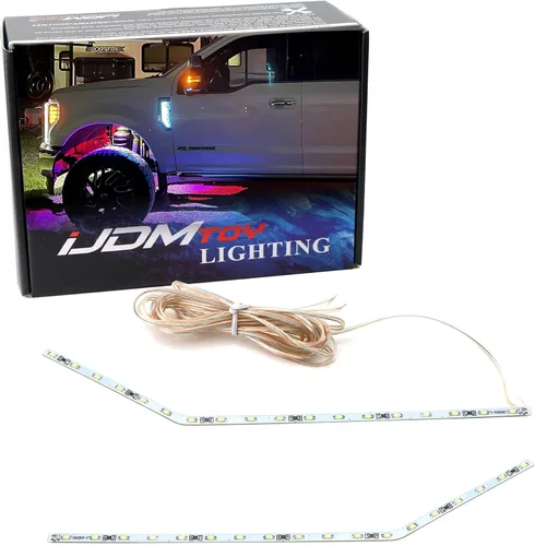 Miniatura 12 de iJDMTOY Kit de iluminación de fondo LED amarillo ámbar compatible con Ford F250 F350 F450 Super Duty 2017-2021 emblema cromado de guardabarros