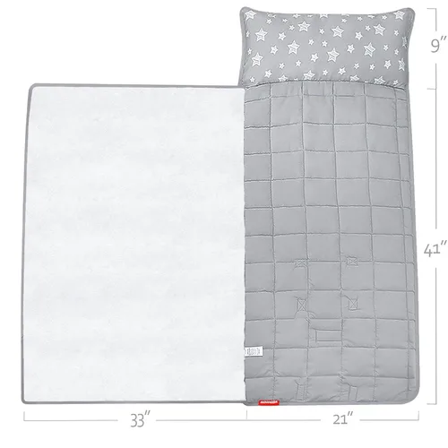 Miniatura 4 de Moonsea Tapete para siesta para niños pequeños con almohada y manta de vellón Minky gris, ligero y suave, perfecto para niños de preescolar