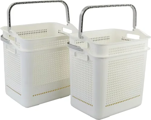 Miniatura 8 de Cesta de almacenamiento de ropa de plástico de 35 L, cesta de lavandería blanca con asa, paquete de 4 Dual side handles, easy to carry