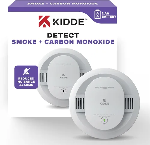 Kidde - Detector de humo y monóxido de carbono, funciona con pilas AA, indicadores de luz de advertencia LED, 30CUDR