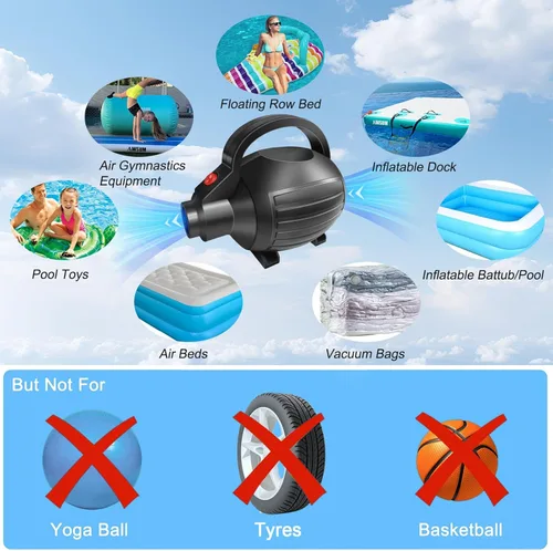 Miniatura 4 de AWSUM Bomba de aire eléctrica de 600W para colchoneta de gimnasia inflable, bomba infladora desinfladora de llenado rápido para colchón de aire