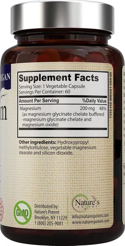 Miniatura 9 de Nature's Potent Glicinato de magnesio 200 mg Magnesio quelado de alta absorción Apoyo para dormir, calma y calambres musculares Suplemento