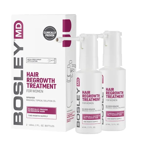 BosleyMD Spray de minoxidil al 2%, tratamiento de adelgazamiento/laca para el cabello para la pérdida de cabello y el crecimiento del cabello para