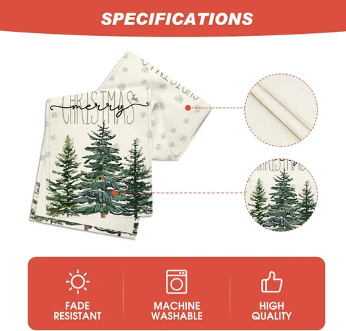 Miniatura 5 de Artoid Mode - Camino de mesa beige con diseño de árbol de pino y copos de nieve, «Feliz Navidad», decoración de mesa de comedor para fiestas