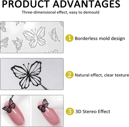 Miniatura 3 de Moldes de silicona para arte de uñas, moldes de silicona en relieve de mariposa multiforma, adecuados para decoración de uñas DIY