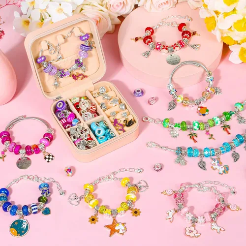 Miniatura 6 de Thrilez Kit de fabricación de joyas de 177 piezas, kit de fabricación de pulseras con dijes, regalos de manualidades y manualidades con caja