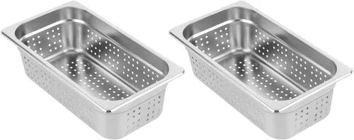 DYNAMI Paquete de 2 bandejas perforadas de acero inoxidable para mesa de vapor antiatascos, tamaño 1/3, 4 pulgadas de profundidad, sartén de vapor