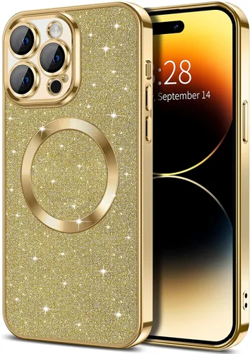 Miniatura 30 de Hython Funda para iPhone 13 Pro Max con purpurina, fundas magnéticas transparentes para teléfono con protector de lente de cámara