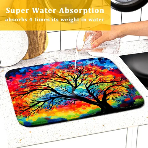 Miniatura 7 de Tapete de secado de microfibra para encimera de cocina, almohadilla de secado de platos de árbol de acuarela, 16 x 18 pulgadas
