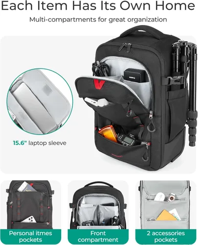 Miniatura 3 de BAGSMART Bolsa enrollable para cámaras DSLR, mochilas para cámaras profesionales grandes para fotógrafos viajeros, estuche enrollable fotográfico