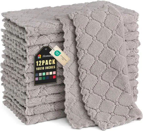 Homaxy Paquete de 12 paños de cocina (10 x 10 pulgadas, gris), paños de cocina de terciopelo coral súper suaves y absorbentes, paños de limpieza de