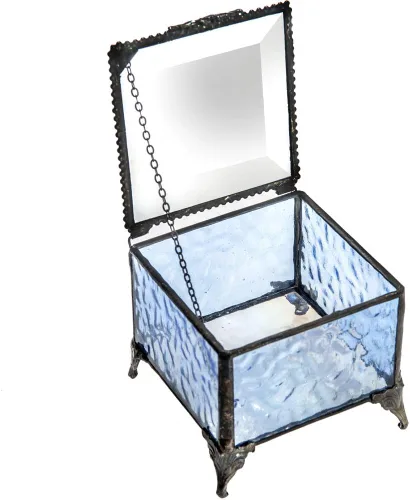 Miniatura 8 de Caja de cristal azul decorativa para joyería con anillo de exhibición, pulsera, aretes, organizador de almacenamiento, regalo de recuerdo para mamá