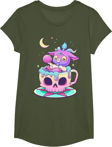 Miniatura 104 de Kawaii Pastel Goth Cute espeluznante Pentáculo Baphomet - Camiseta de cabra, Negro
