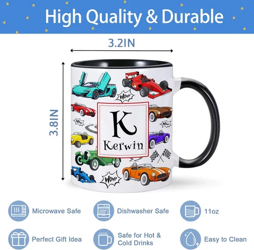 Miniatura 8 de Taza de café personalizada para niños con nombre e inicial, taza de cacao caliente personalizada para niños y niñas, taza de cerámica de 11 onzas
