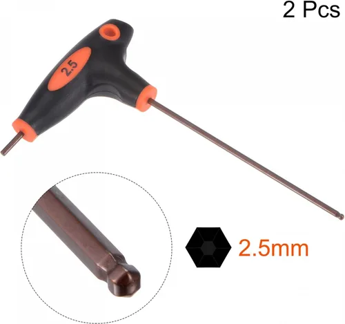 Miniatura 3 de uxcell Llave hexagonal de extremo de bola de 0.098 in, llave inglesa con mango en T, acero métrico S2 2 piezas