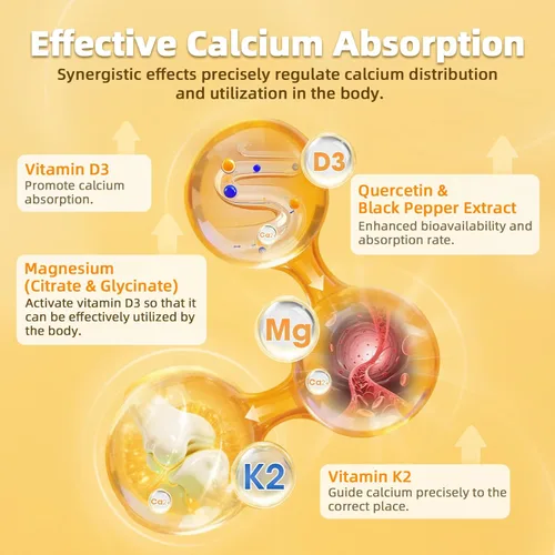 Miniatura 5 de M inch Vitamina D3 K2 con magnesio, vitamina D3 10000 UI, vitamina K2 MK-7 240 mcg, suplemento de vitamina K2 D3 6 en 1 con quercetina para hueso